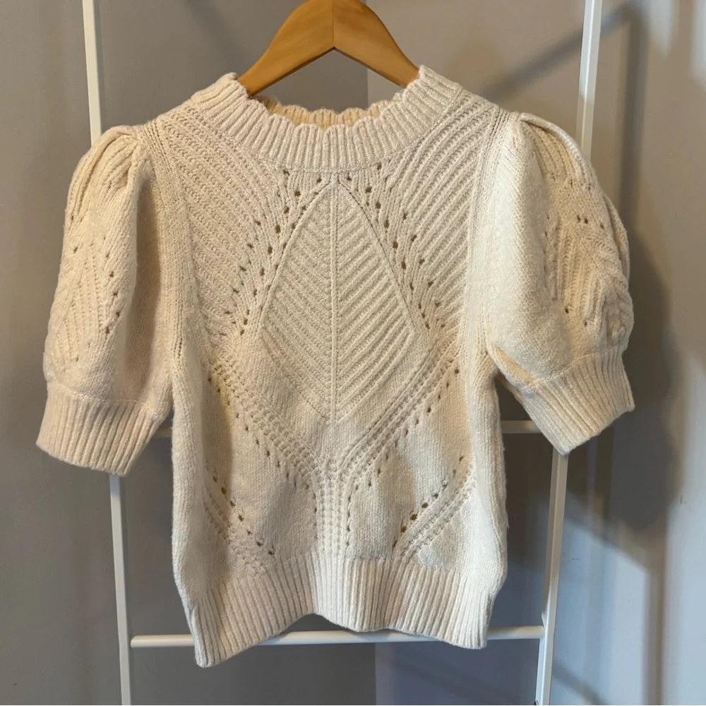 Anthropologie Pointelle Short-sleeve Ivory Knit Sweater NWT - Picture 5 of 9